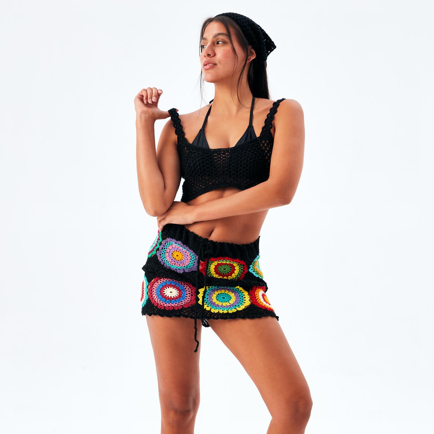 Calista Mini Double Set Handcrafted crochet top and patterned shorts