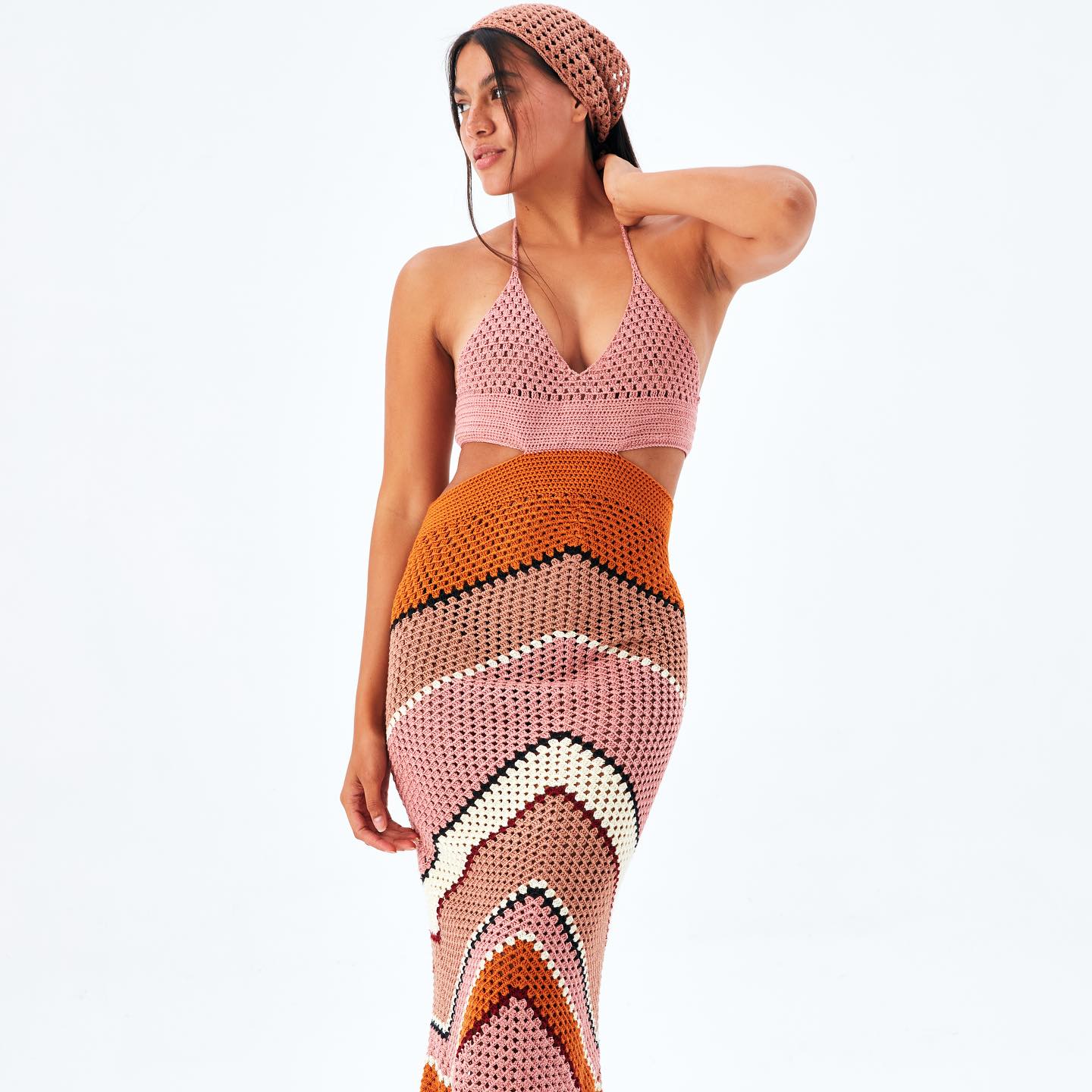 Noah Dress Handcrafted halterneck crochet dress with colourful motifs