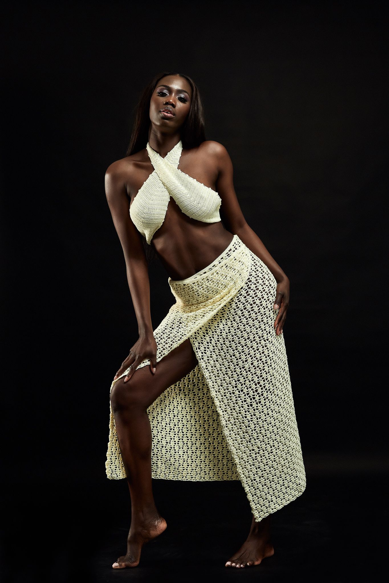 Elize — Cream Handcrafted crochet crossover top and skirt