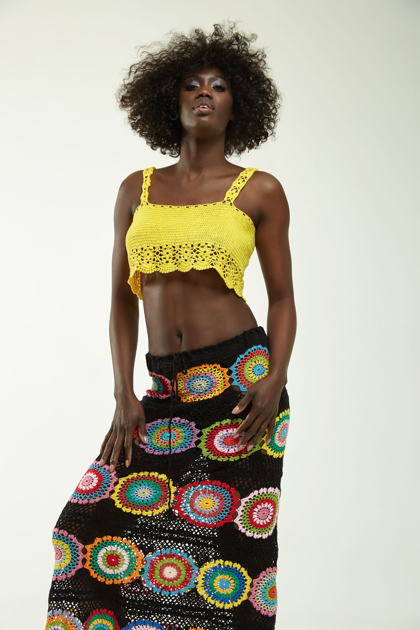 Calista — Colourful Motifs Handcrafted crochet top and maxi skirt