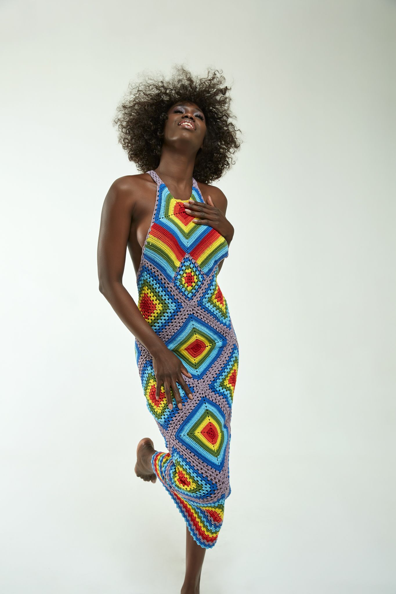 Layla — Colours in Harmony Handcrafted crochet maxi dress with geometric motifs